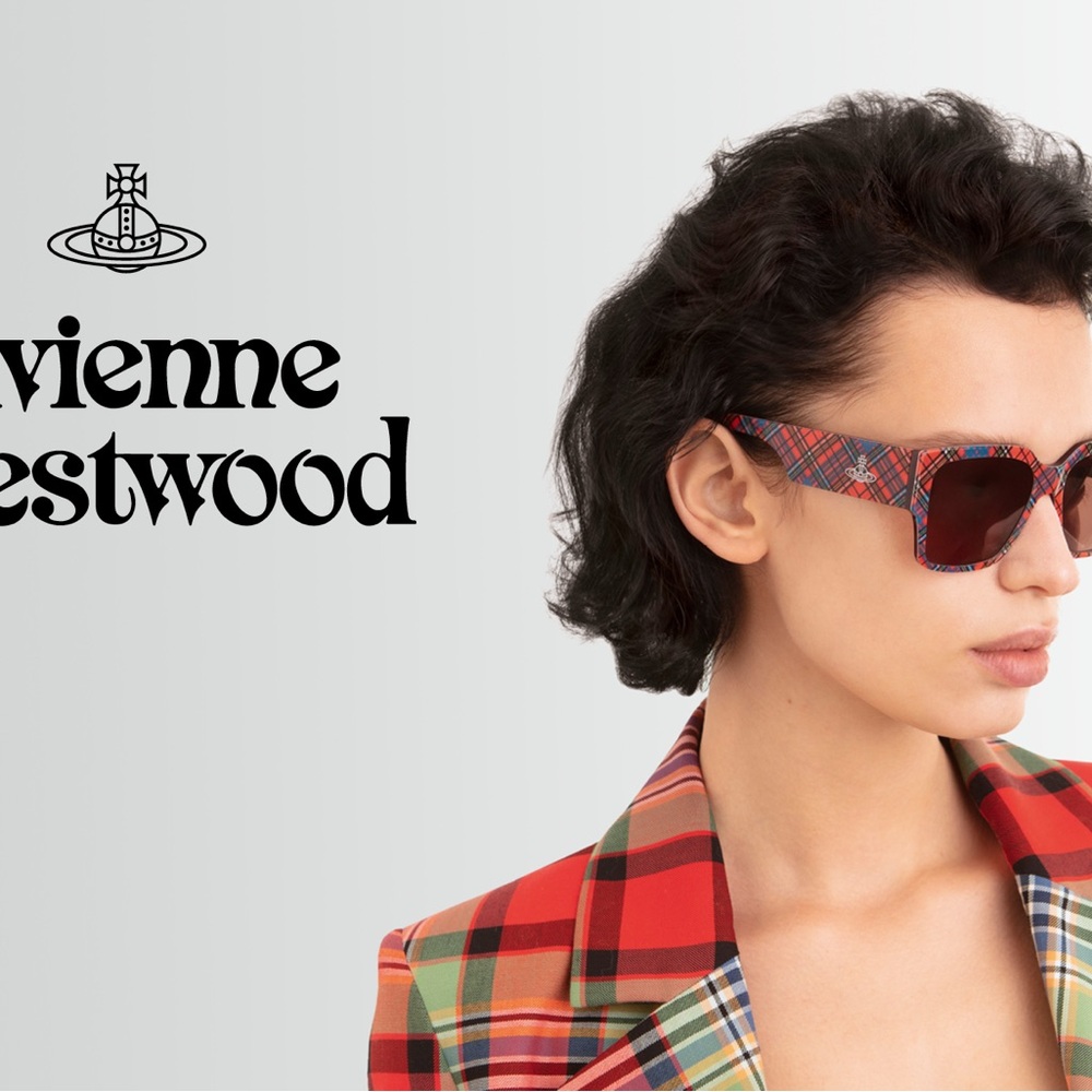 Vivienne Westwood Tartan Sunglasses in Red and Black - Picture 3 of 8
